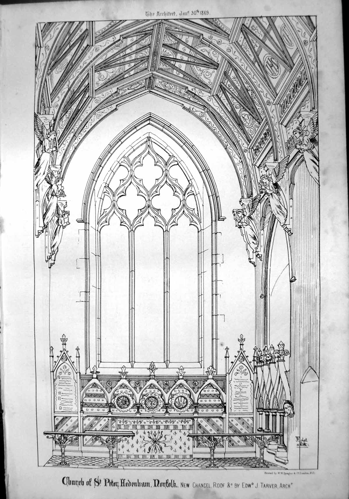 Antique Print Church St Peter Hedenham Norfolk New Chancel RoEj Tarver 1869