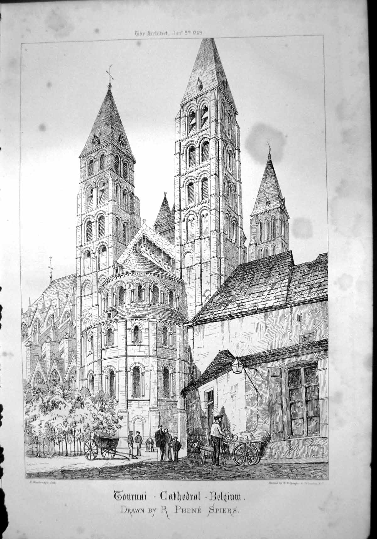Old Tournai Cathedral Belgium Drawn R Phene Spiers Carts Buildings 1869 19th