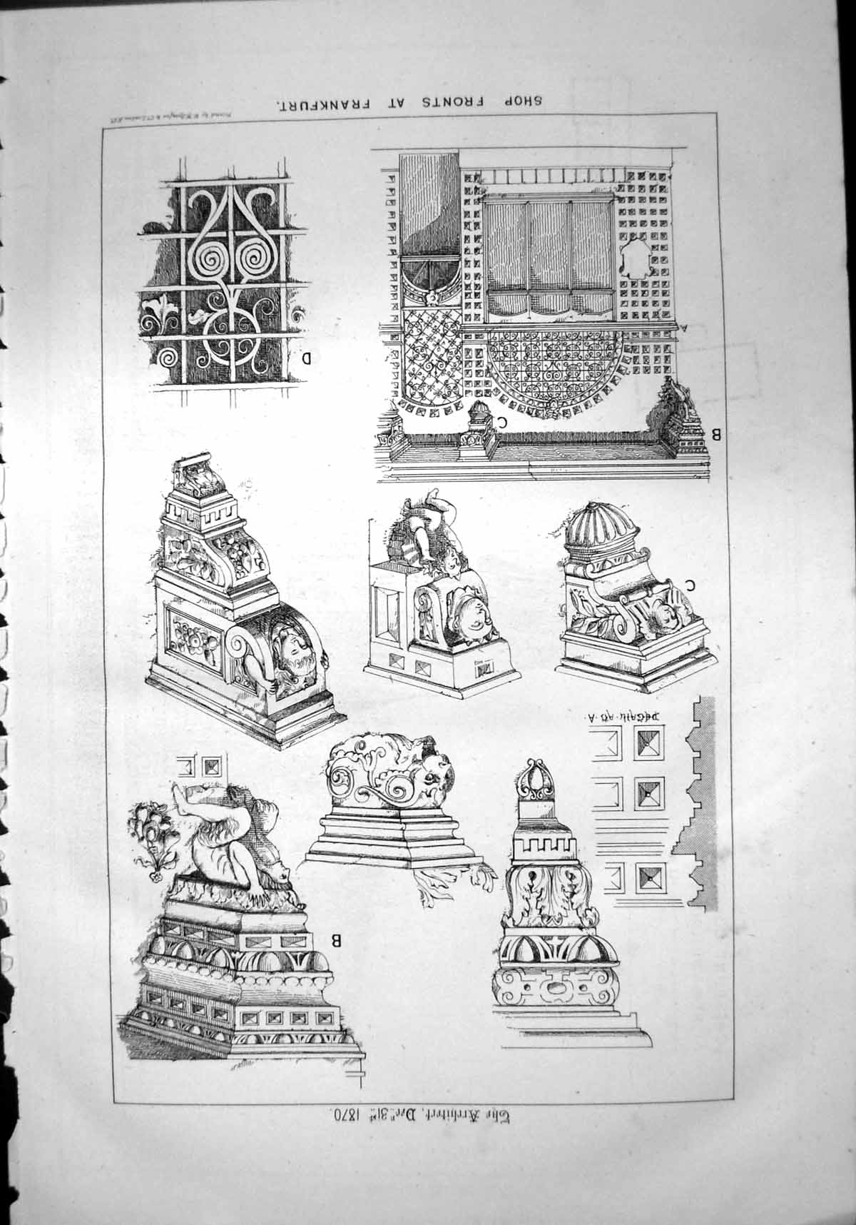 Antique Old Print Shop Fronts Frankfurt Metalwork Stone Carvings Heads 1870