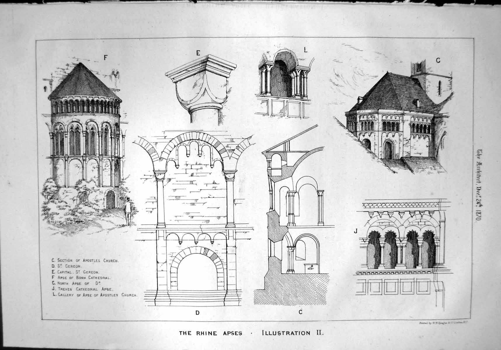 Antique Print Rhine Apses Ii Apostles Church St Gereon Bonn Cathedral 1870 19th