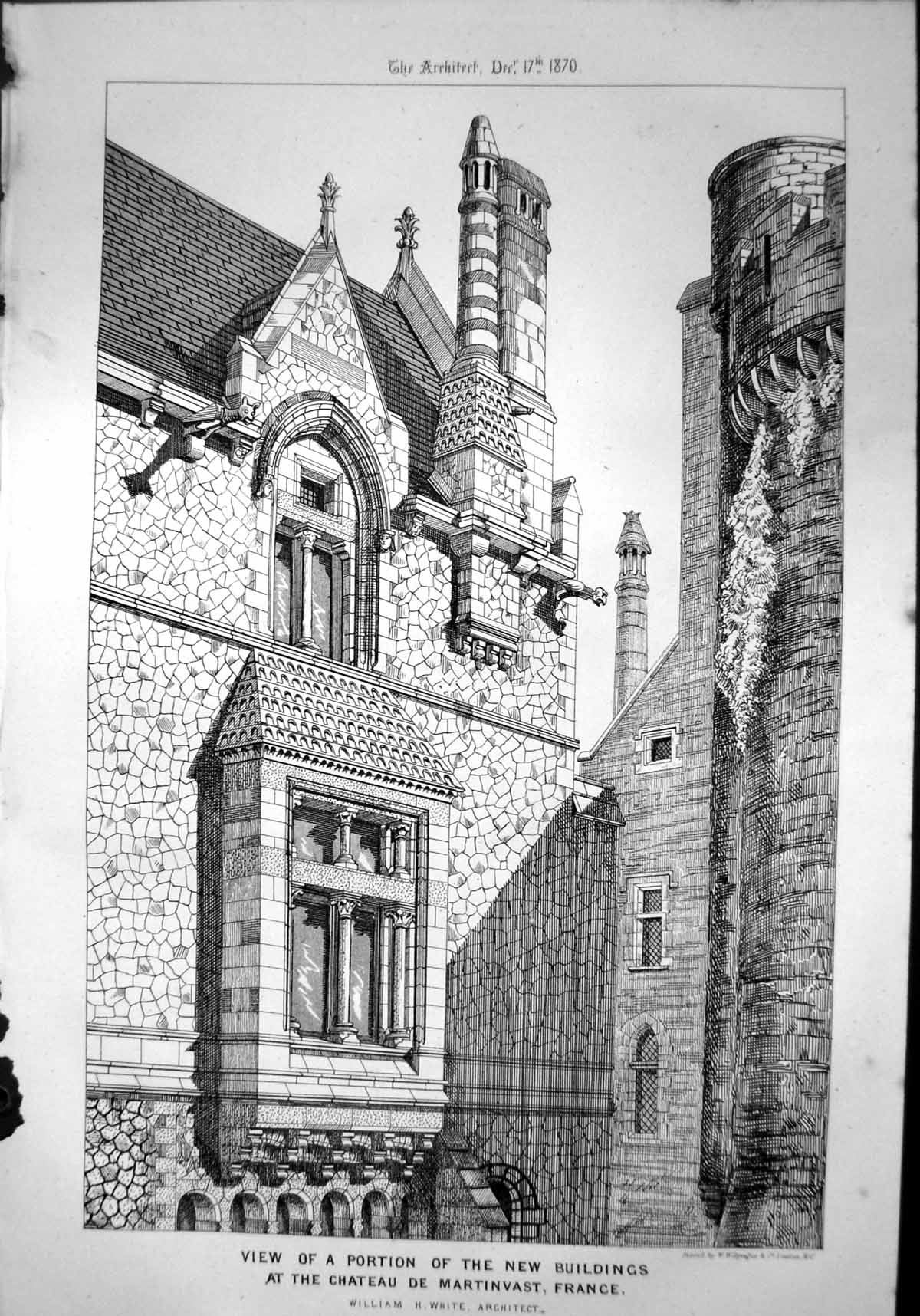Old View Portion New Buildings Chateau De Martinvast France White 1870 19th