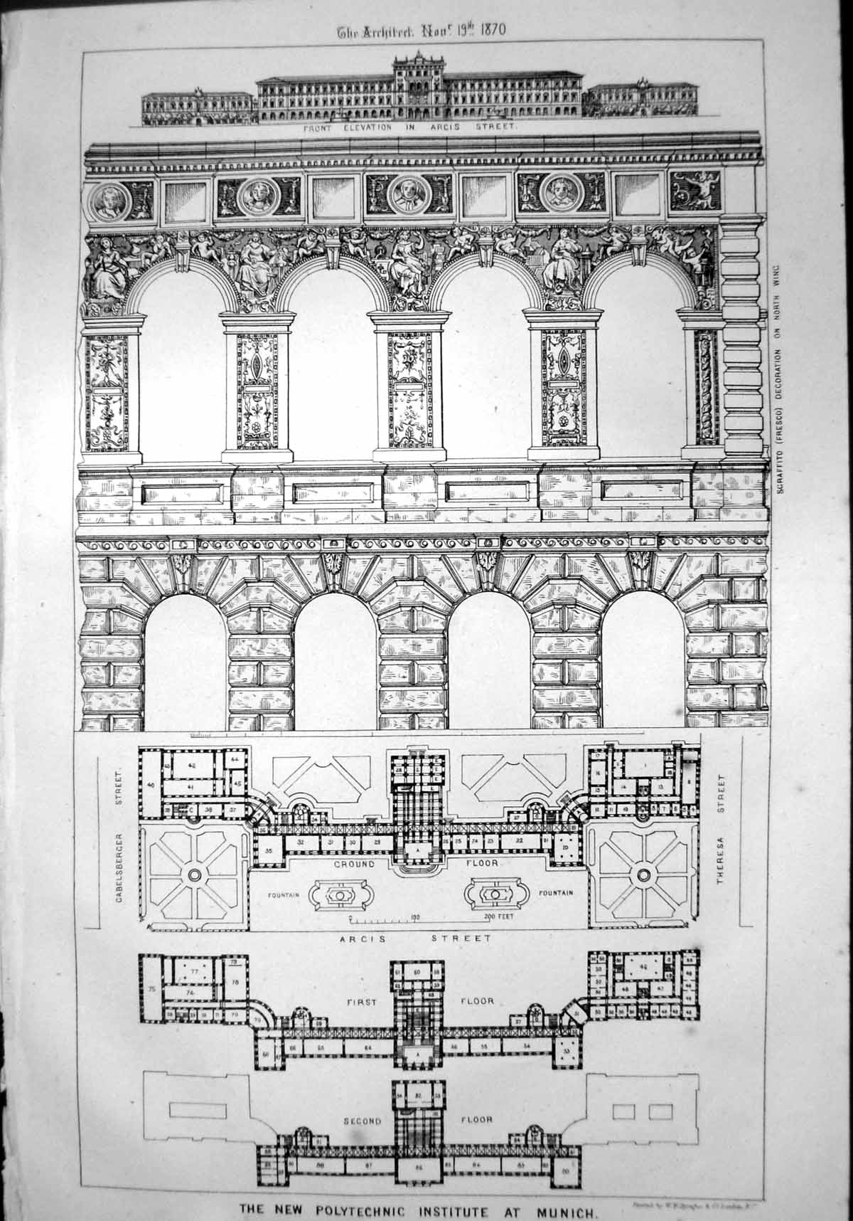 Old New Polytechnic Institute Munich Front Elevation Floor Plans 1870 Victorian