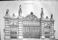 Old Print Beautiful Metalwork Gates Imposing Ornate Spirals Statuary 1870 19th