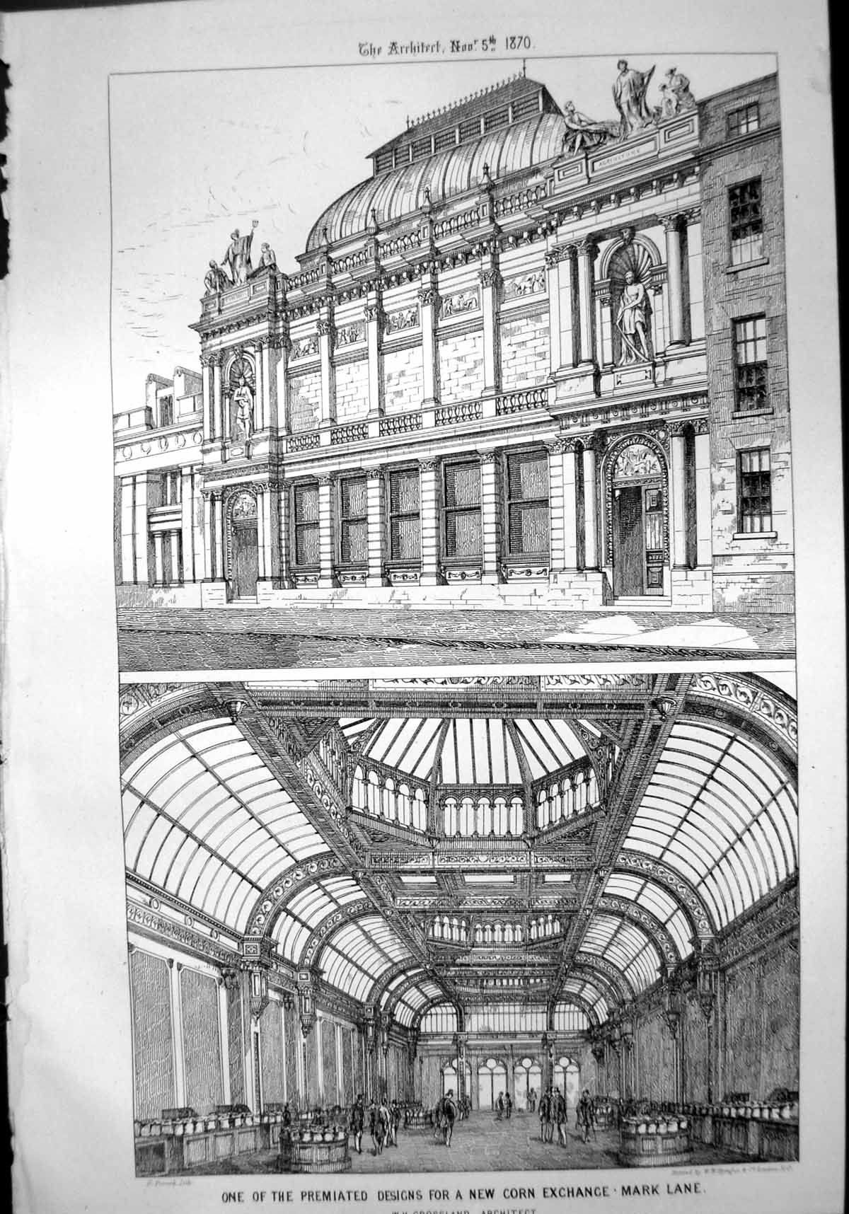 Old Premiated Design Corn Exchange Mark Lane Wh Crossland Architect 1870 19th