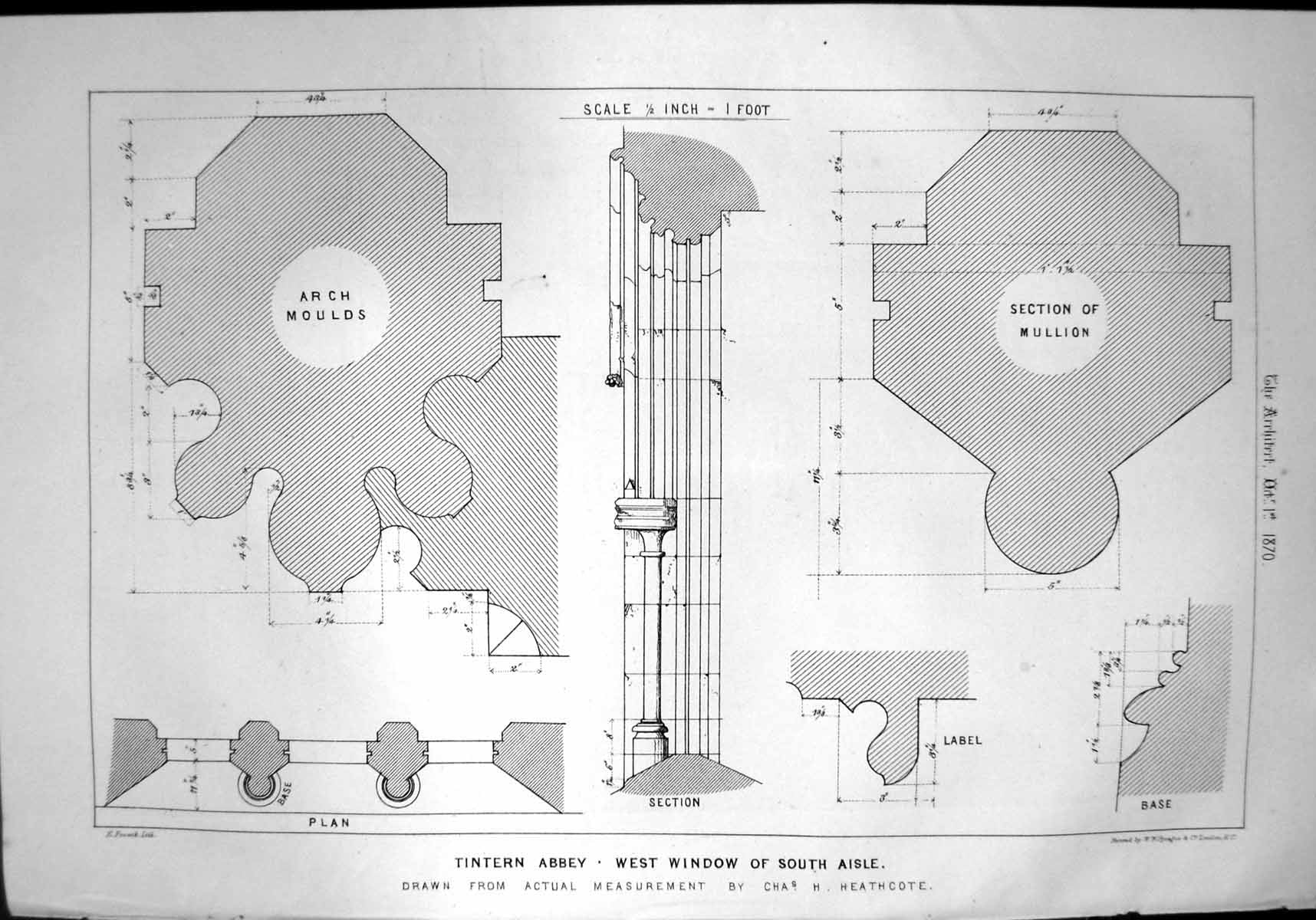 Old Tintern Abbey West Window South Aisle Plan Arch Moulds Mullion 1870 19th