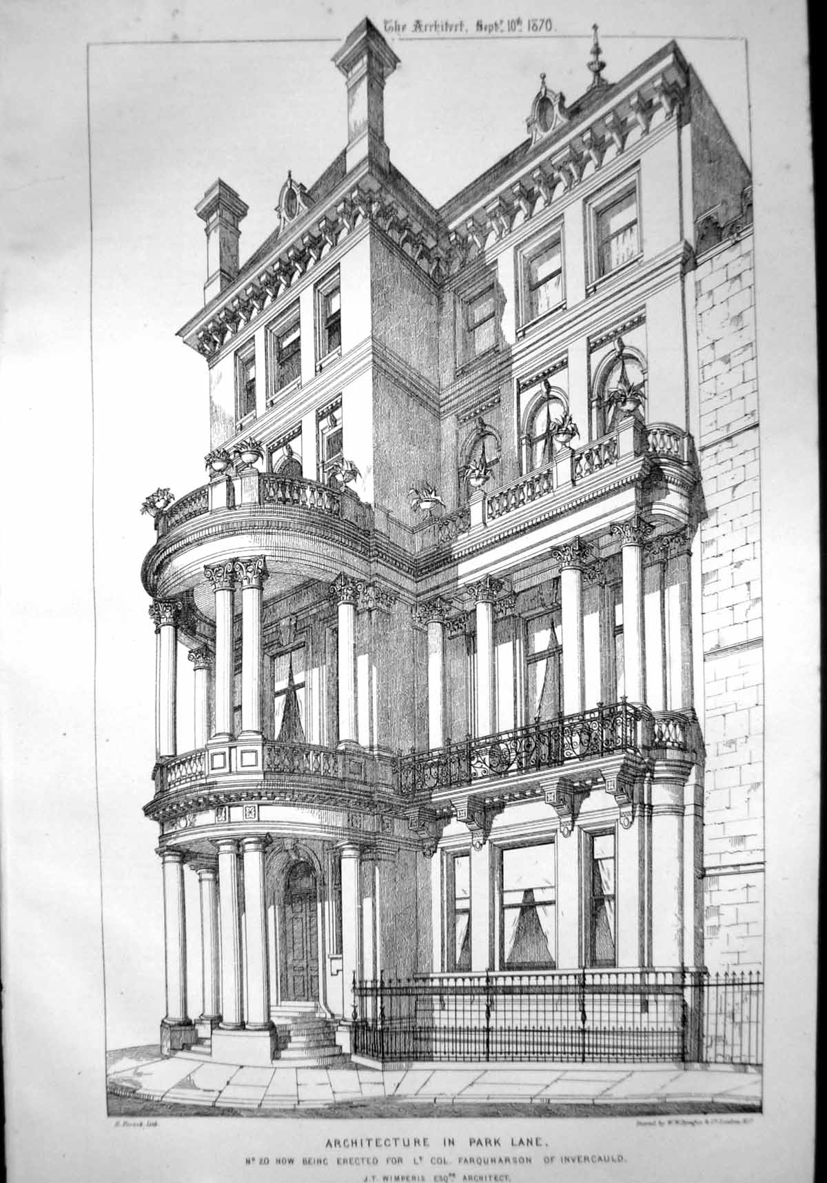 Old Print Architecture Park Lane No 20 Being Erected Jt Wimperis Architect 1870