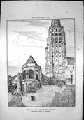 Old Print Tower Collegiate Church Our Lady Bruges Stonework Windows 1870 19th