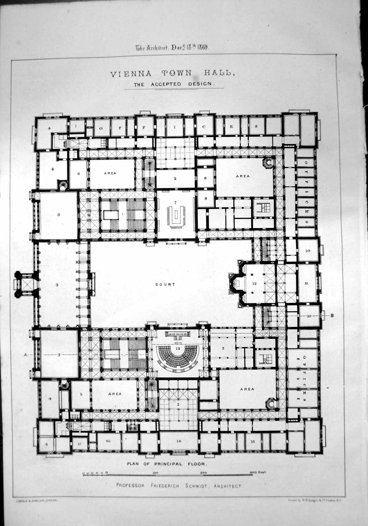 Old Vienna Town Hall Accepted Design Plan Principal Floor F Schmidt 1869 19th