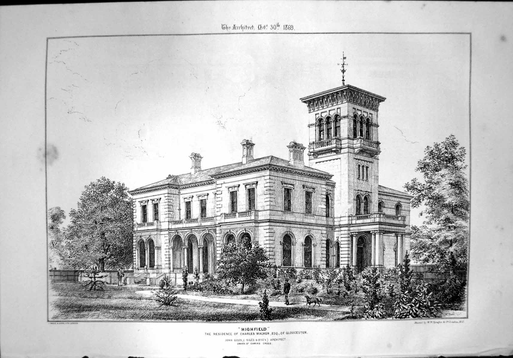 Old Highfield Residence Charles Walker Gloucester Exterior Gardens 1869 19th