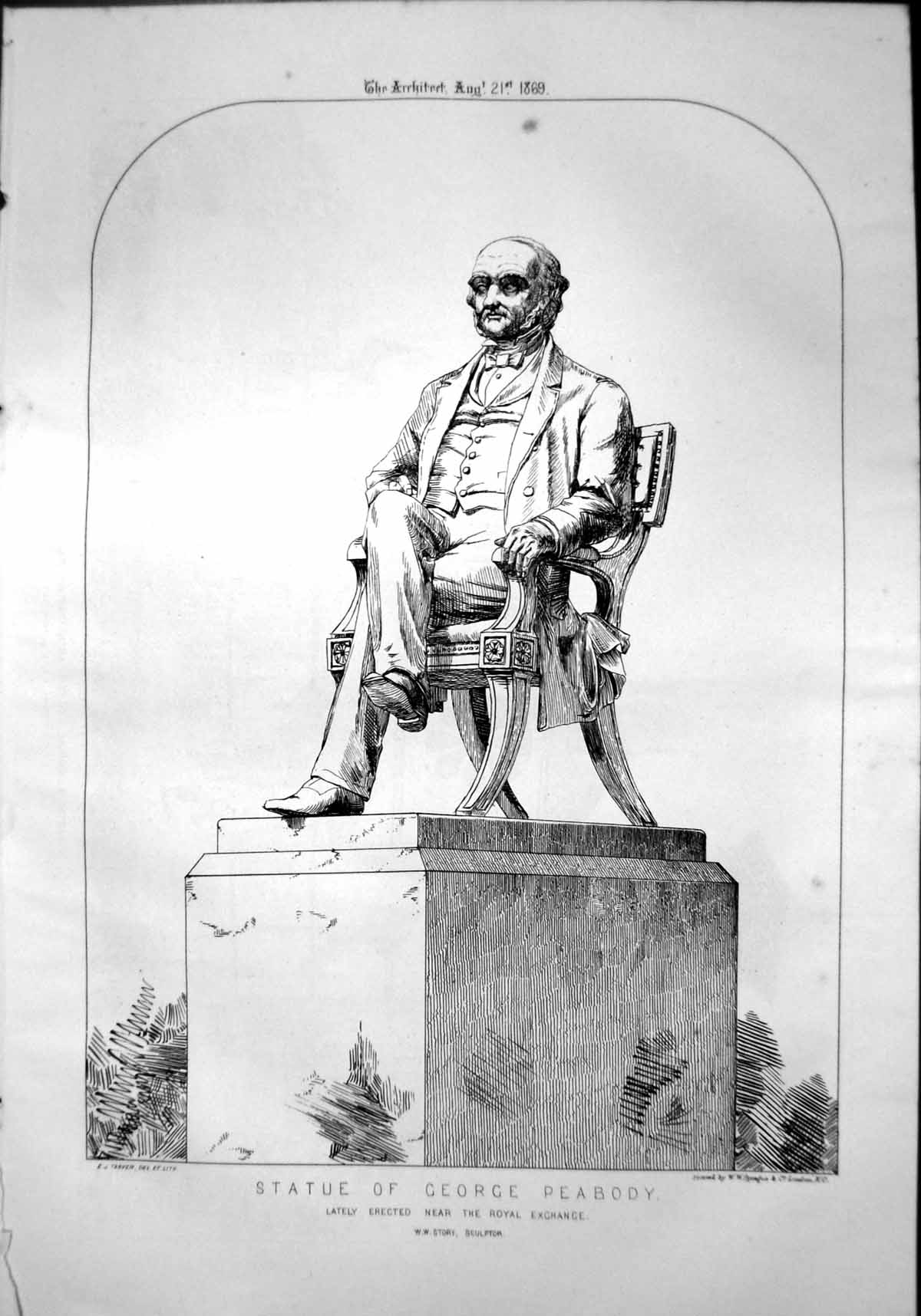 Old Print Statue George Peabody Near Corn Exchange Ww Story Sculptor 1869 19th