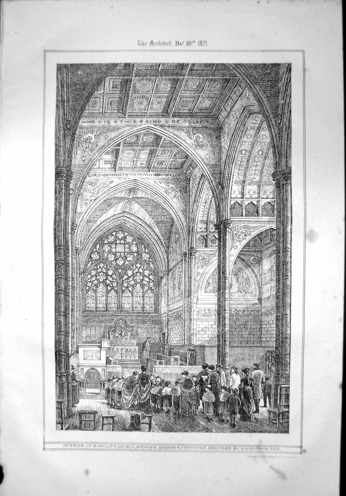 Old Print Interior St Philip'S Church Stepney Alterations Ew Godwin 1871 19th