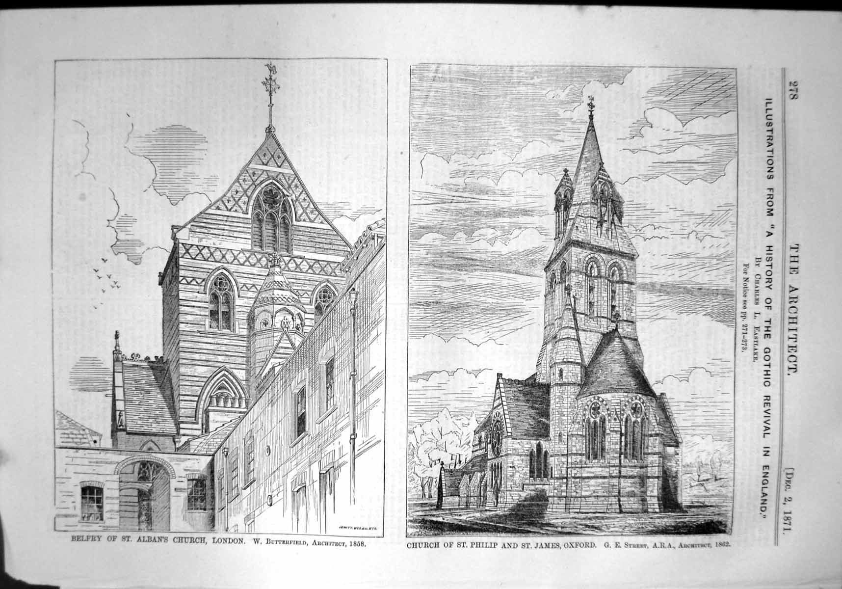 Old Print Belfry St Alban'S Church London St Philip St James Oxford 1871 19th