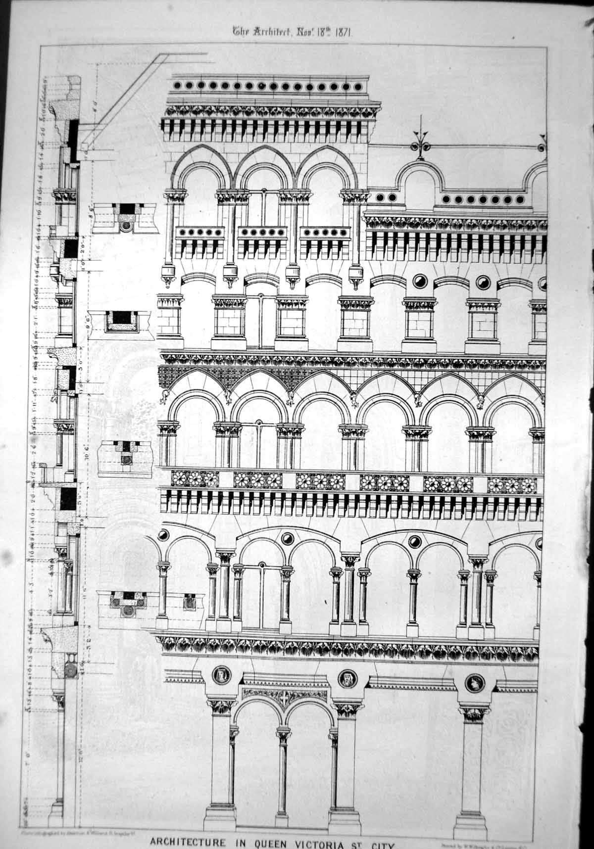 Old Print Architecture Queen Victoria City Frederic J Ward Architect 1871 19th