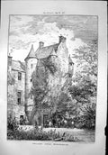 Old Print Ferniherst Castle Roxburghshire Tower Foliage People Horse 1871 19th