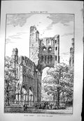 Old Kelso Abbey View From East Sketch Litho Ah Haig Piper Ruins 1871 Victorian