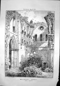 Old Melrose Abbey North Transept Columns Arches Foliage Roofless 1871 Victorian