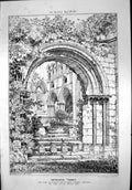 Antique Print Dryburgh Abbey View From Cloisters North Transept Stairs 1871