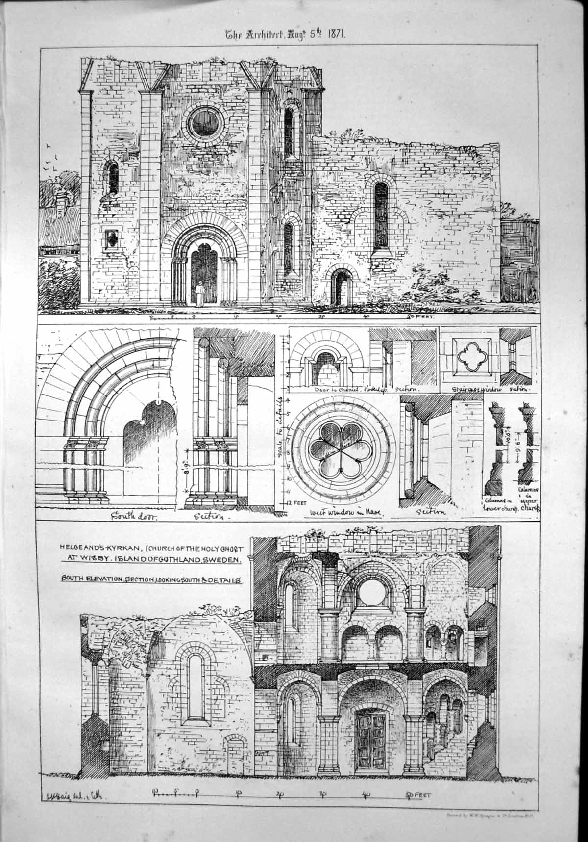 Old Helgeand'S-Kyrkan Church Exterior Elevations Details Sweden 1871 Victorian