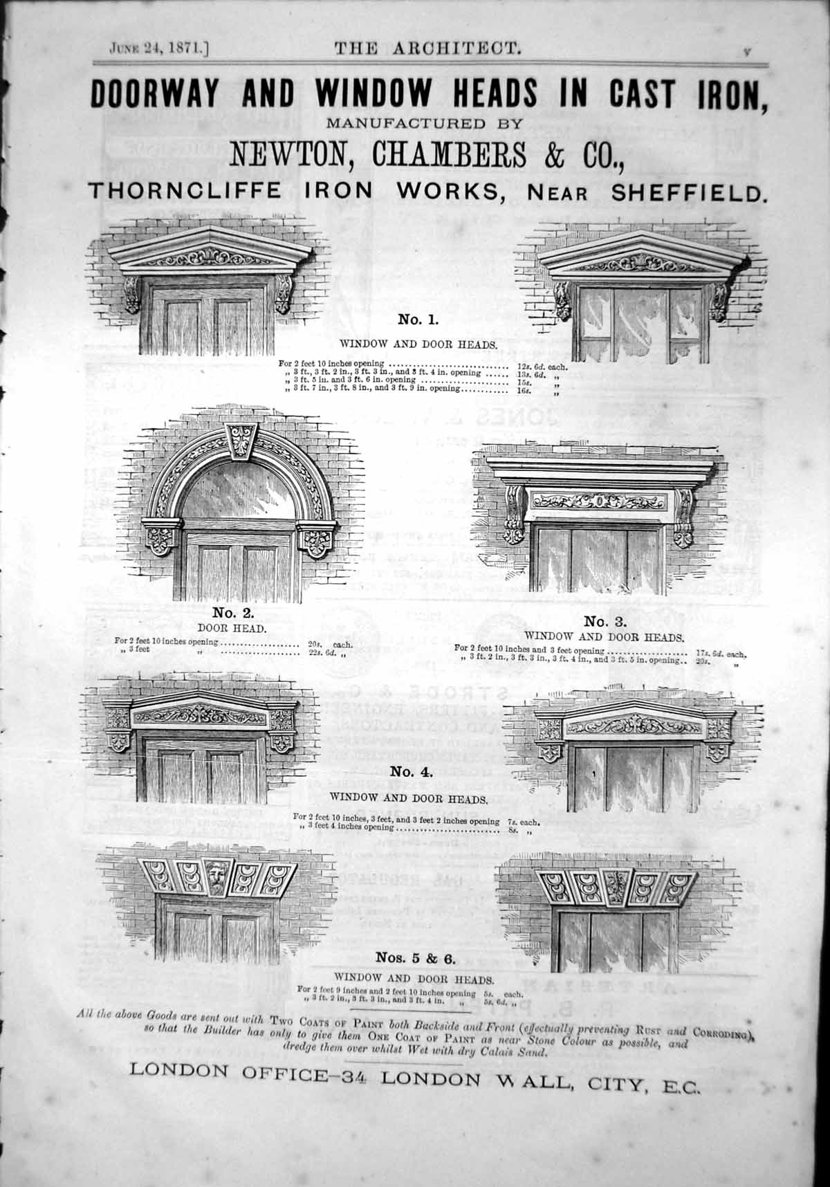 Antique Print Thorncliffe Iron Works Advertisement Door Window Headers 1871