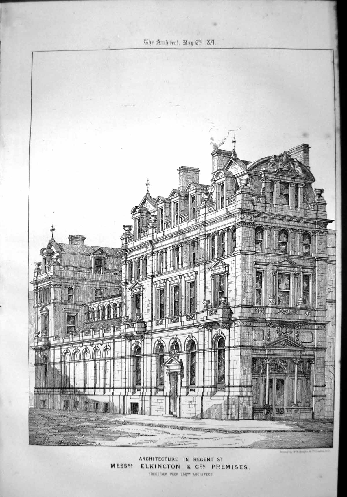 Old Architecture Regent Street F Peck Architect Elkington Premises 1871 19th