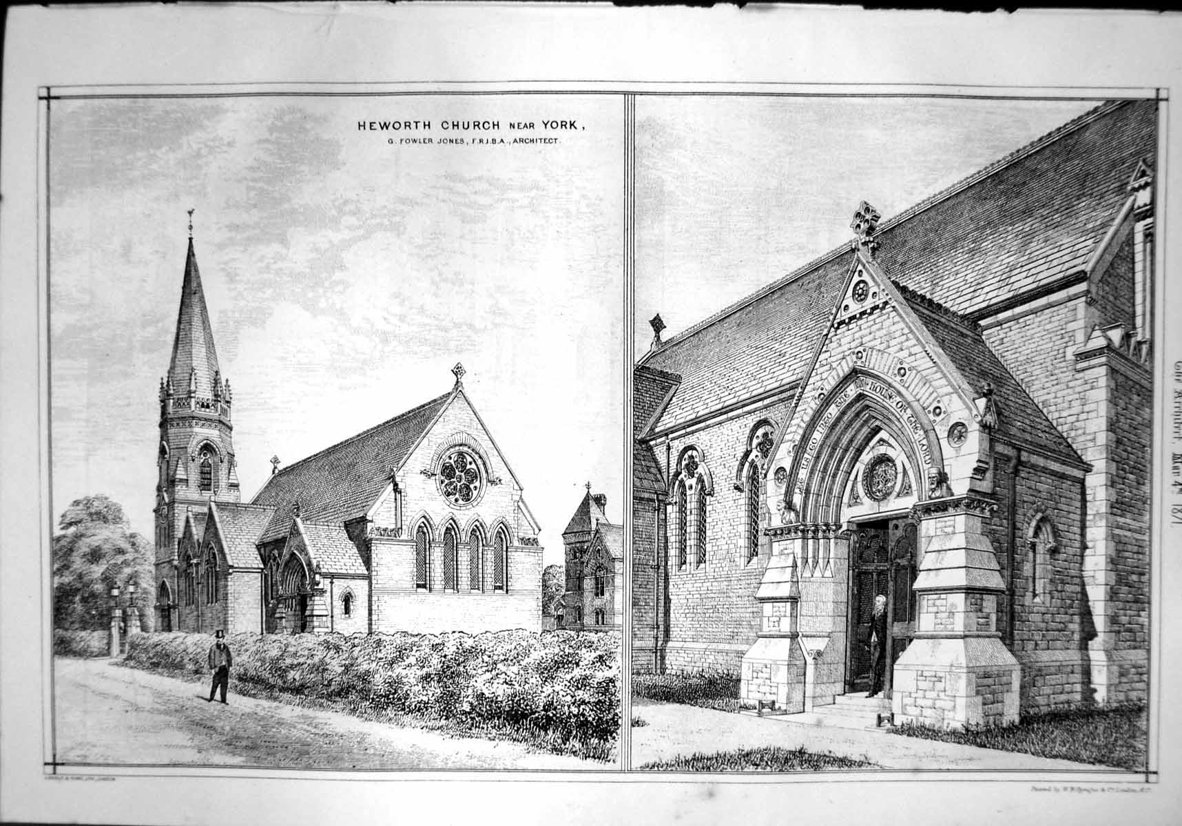 Old Heworth Church Nr York Perspective Doorway G F Jones Architect 1871 19th
