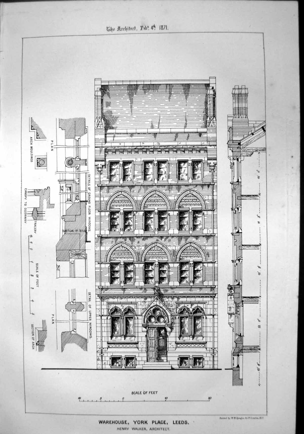 Old Warehouse York Place Leeds Henry Walker Architect Elevation 1871 Victorian