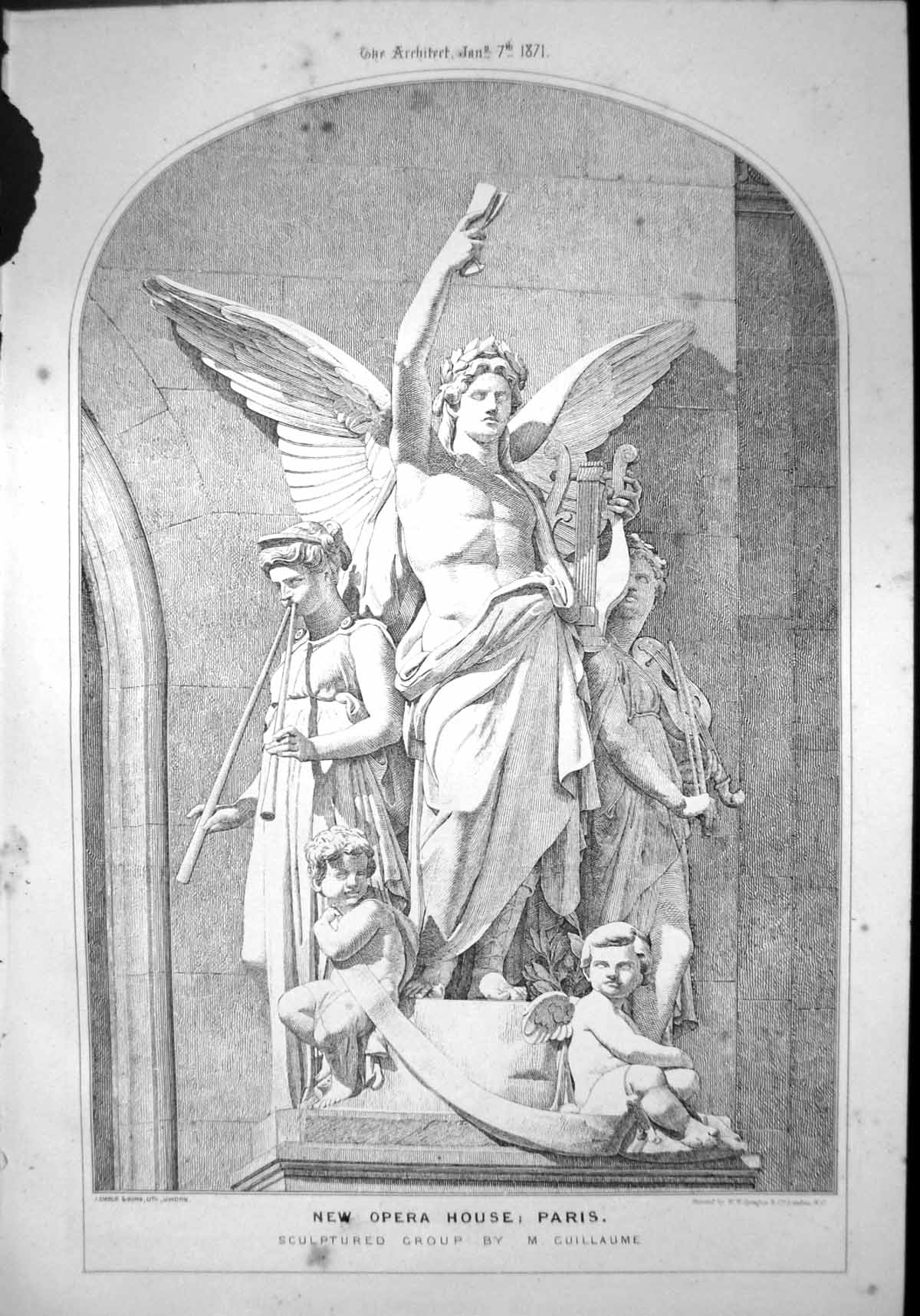 Antique Print New Opera House Paris Sculpted Statue Group M Guillaume 1871 19th