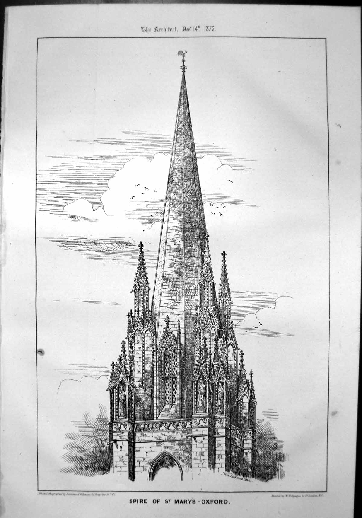 Old Spire St Mary'S Oxford Stonework Detail Statues Tiles Cockerel 1872 19th