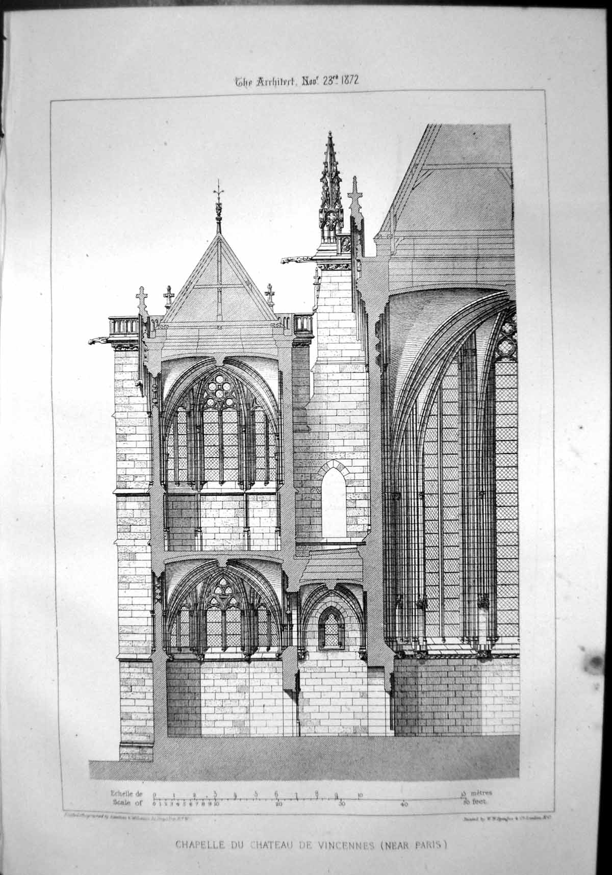 Old Chapelle Du Chateau De Vincennes Near Paris Elevation Chapel 1872 Victorian