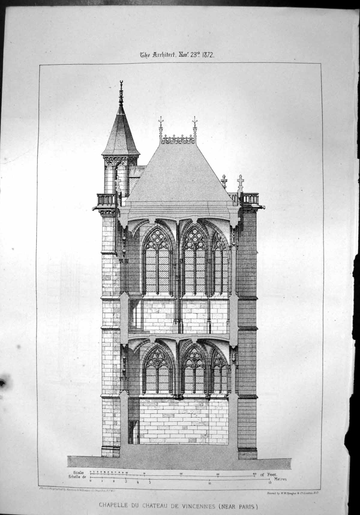 Old Chapelle Du Chateau De Vincennes Nr Paris Side Elevation Chapel 1872 19th