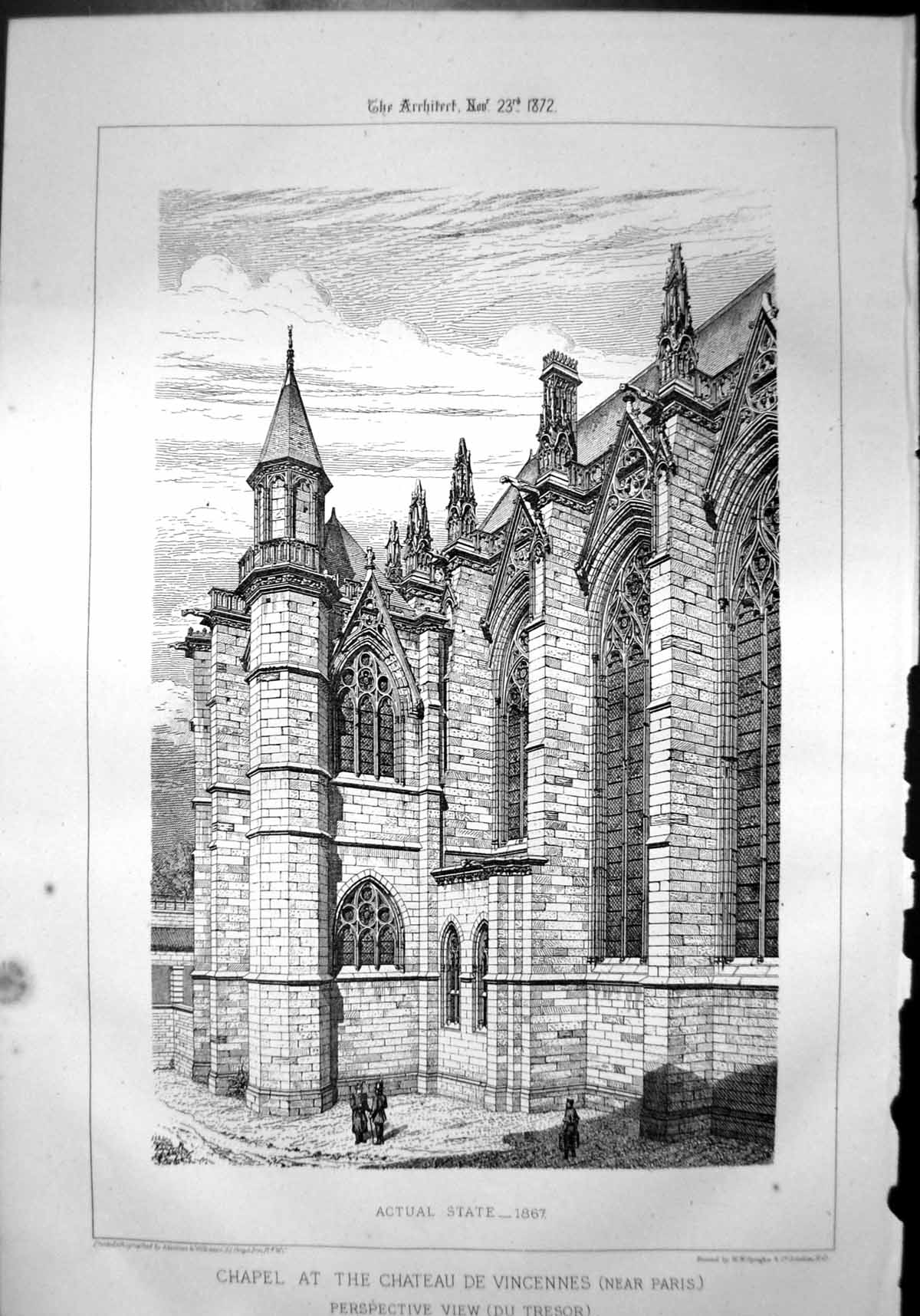 Old Chapelle Du Chateau De Vincennes Nr Paris Perspective Chapel 1872 Victorian