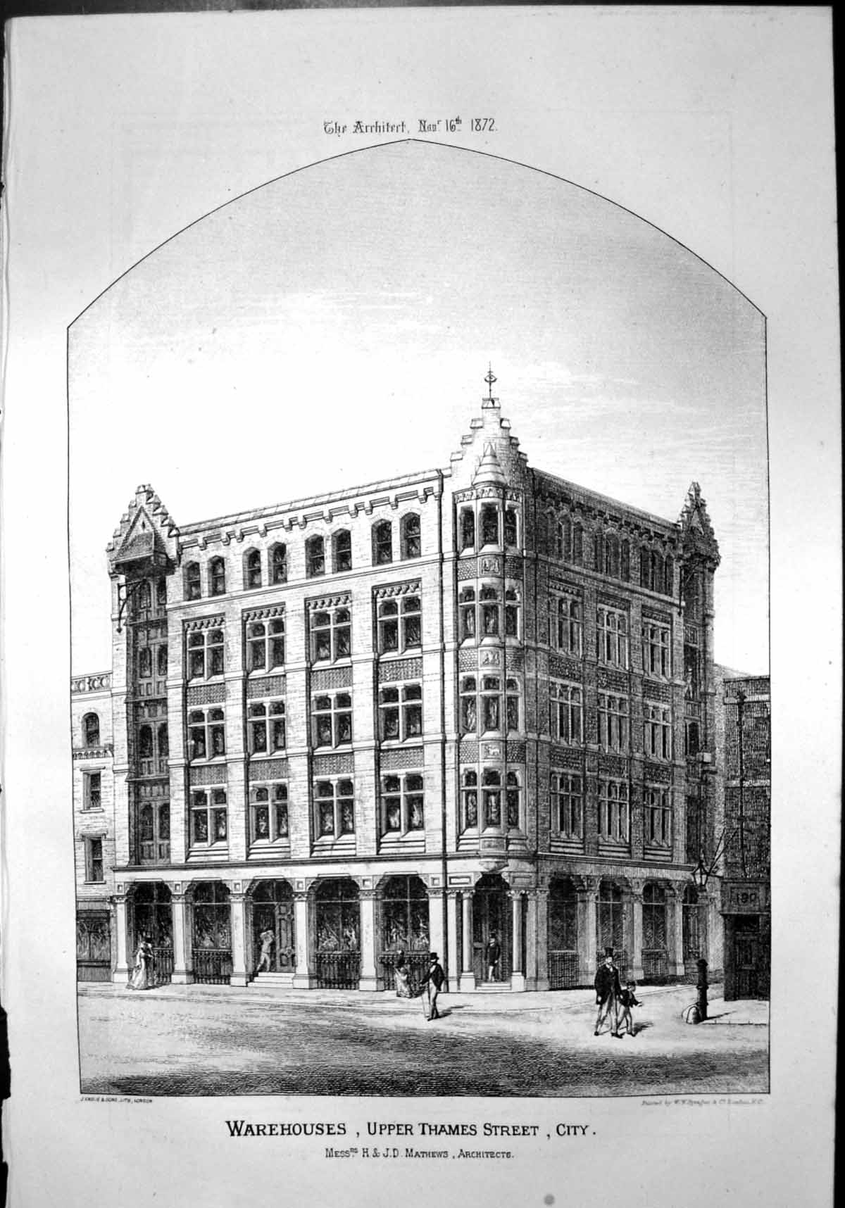 Old Print Warehouses Upper Thames Street City London H & Jd Matthews 1872 19th