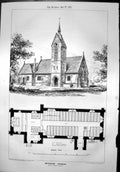 Antique Print Wyesham Church John P Seddon Architect View Ground Plan 1872 19th