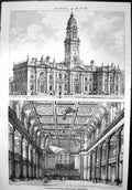 Old Proposed Guildhall Buildings Worcester Front Elevation Interior 1872 19th