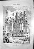 Antique Print Tynemouth Priory Northumberland Drawn W Rushworth Ruins 1872 19th