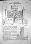 Old Print Memorial Ingres Montauban Statuary Plinth Front View Side 1872 19th