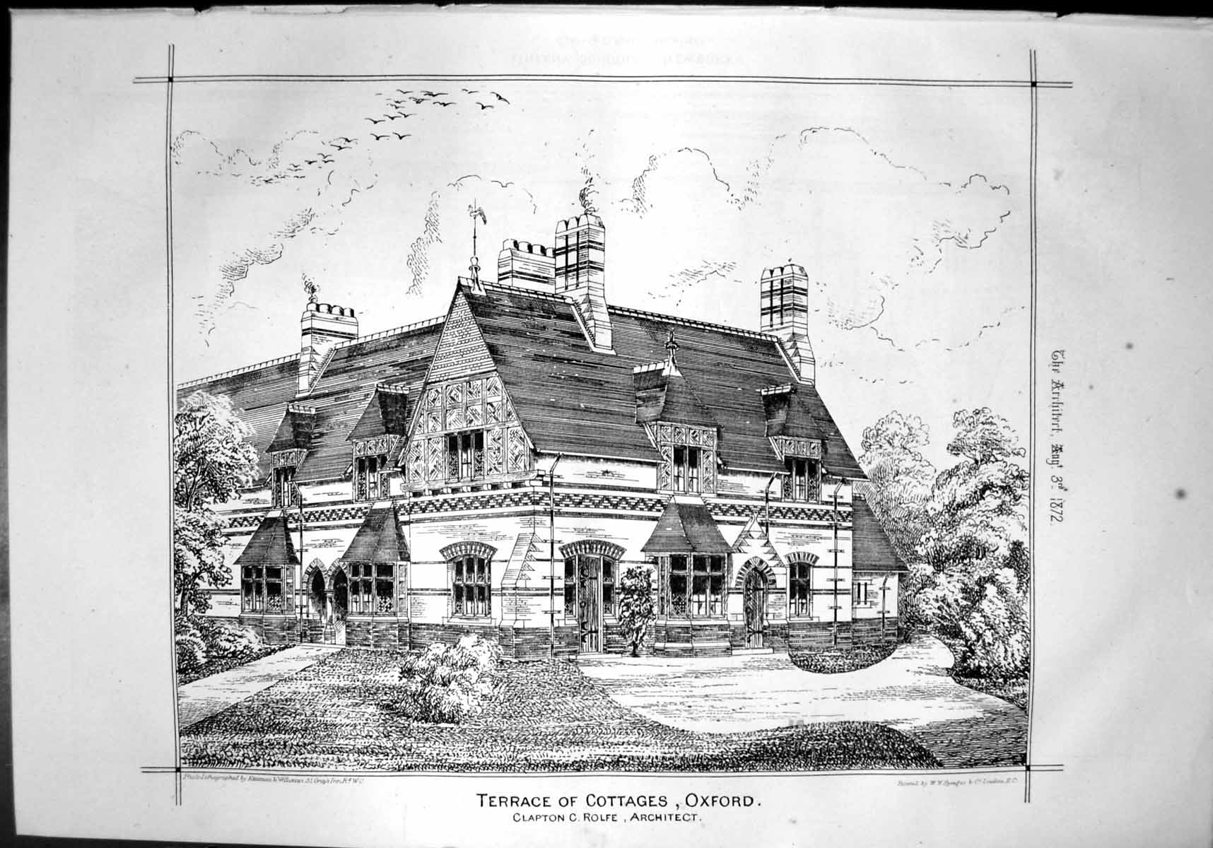 Old Print Terrace Cottages Oxford Clapton C Rolfe Architect Exterior 1872 19th