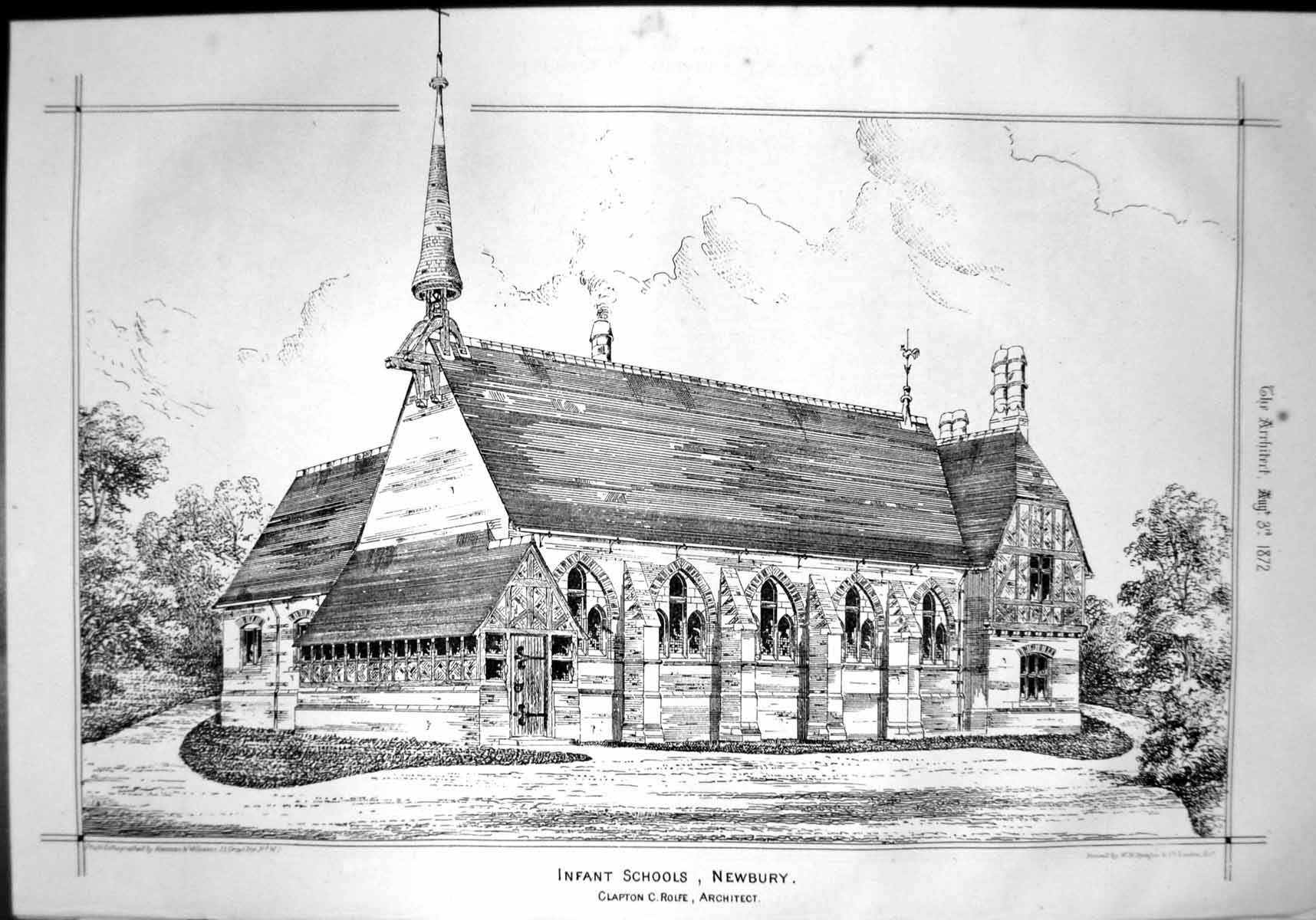 Old Print Infant Schools Newbury Clapton C Rolfe Architect Exterior 1872 19th