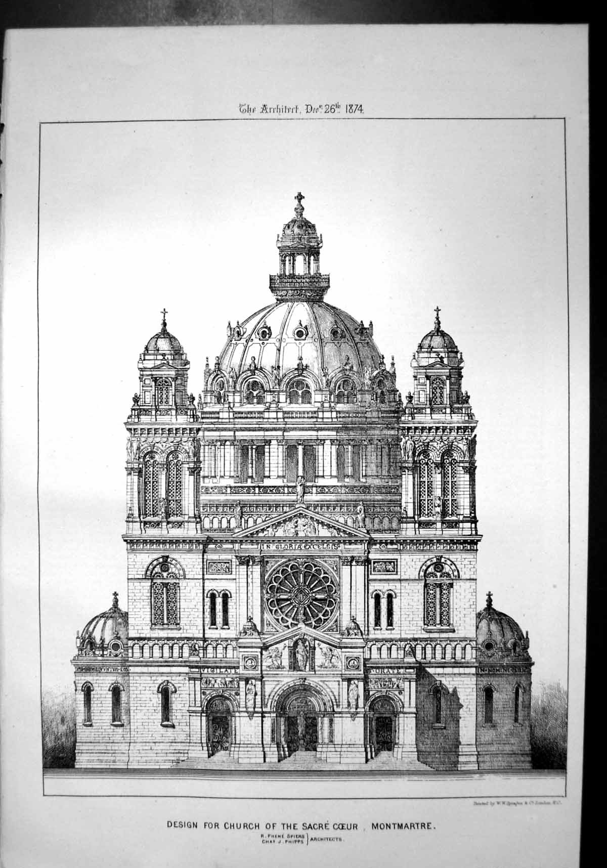 Old Design Church Sacre Coeur Montmartre R P Spiers & C J Phipps 1874 Victorian