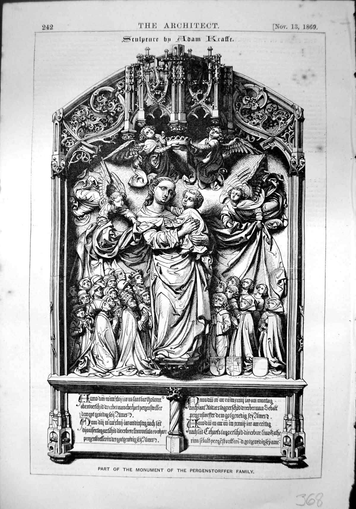 Antique Print Sculpture Adam Kraffe Monument Pergenstorffer University 1869