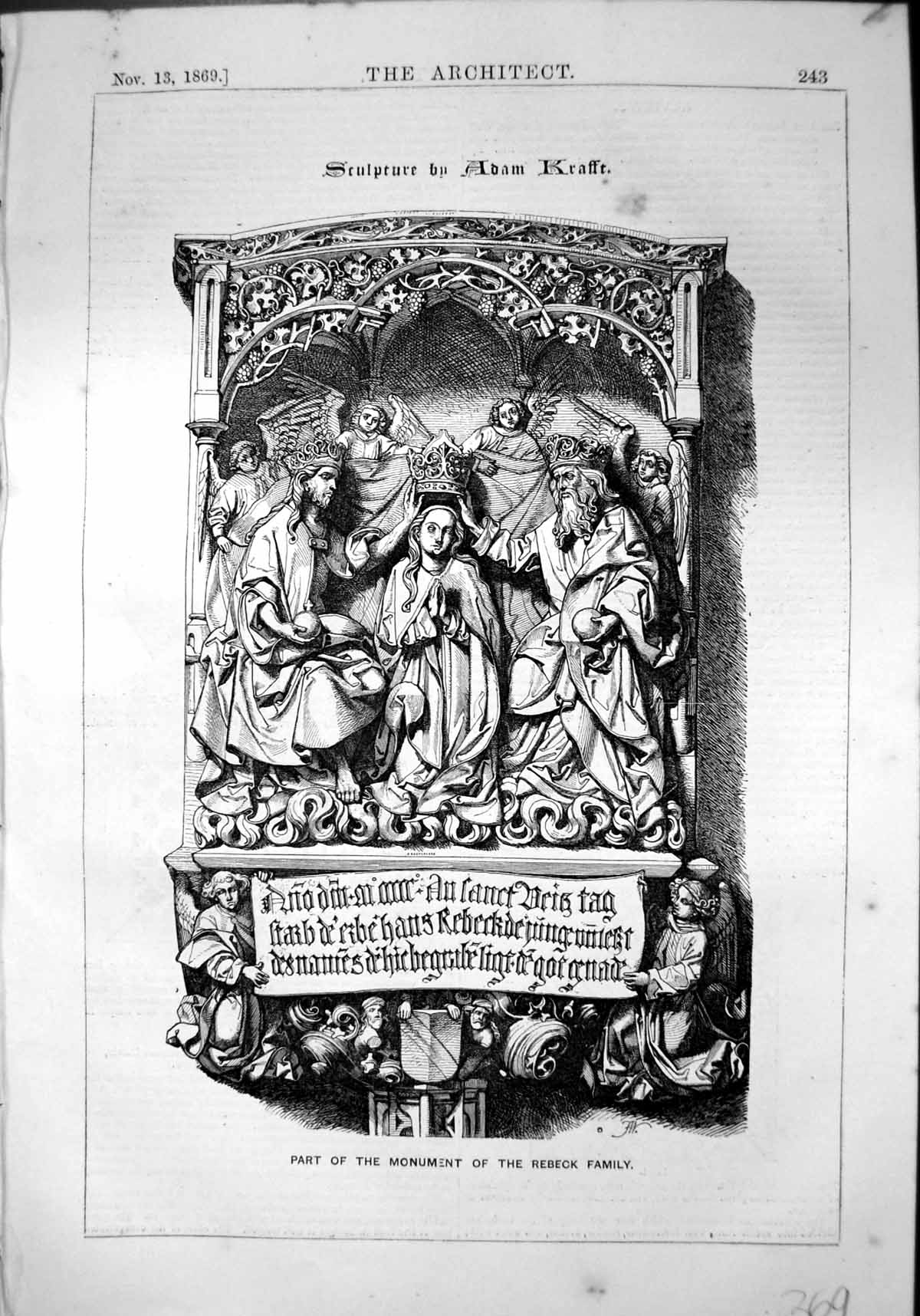 Antique Old Print Sculpture Adam Kraffe Monument Rebeck Moorish Art Arab 1869