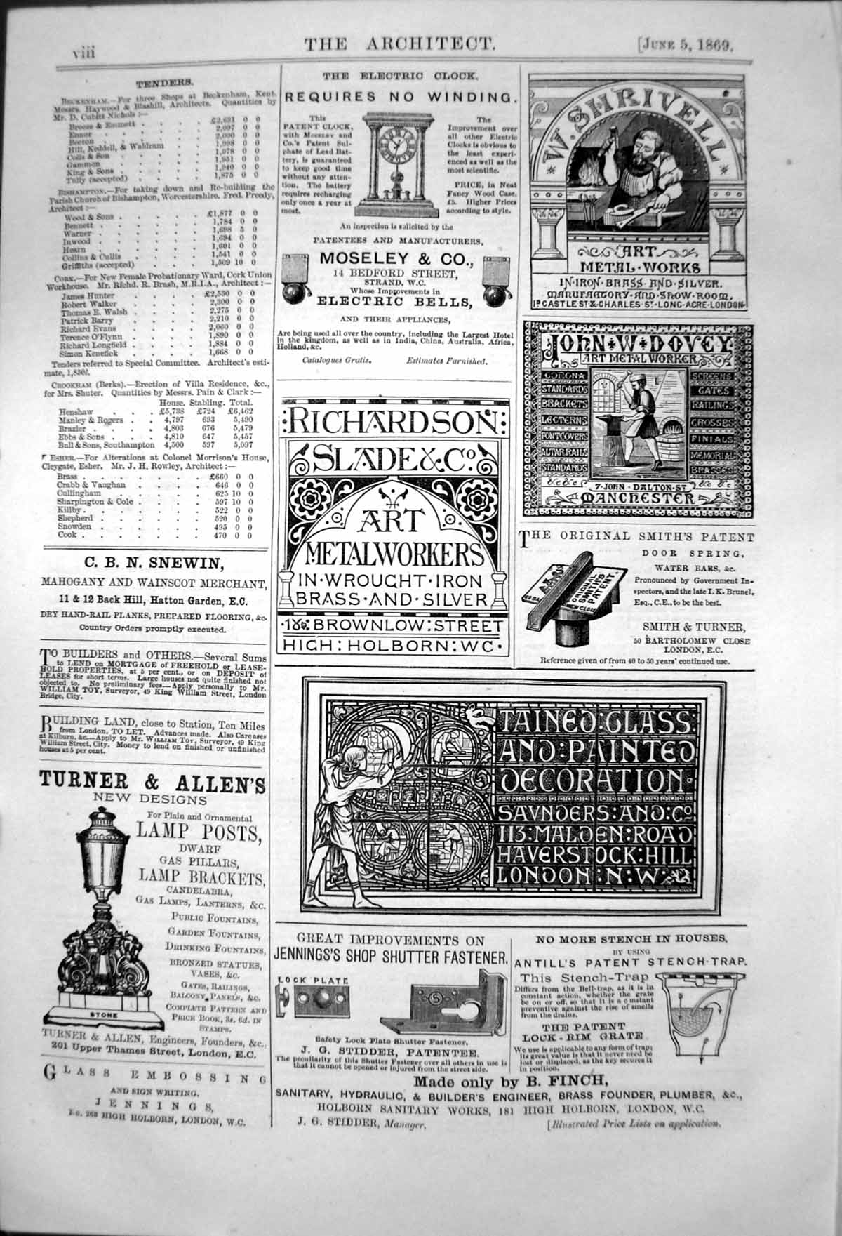 Old Antique Print John Dovey Metal Worker Turner & Allens Lamp Posts 1869 19th