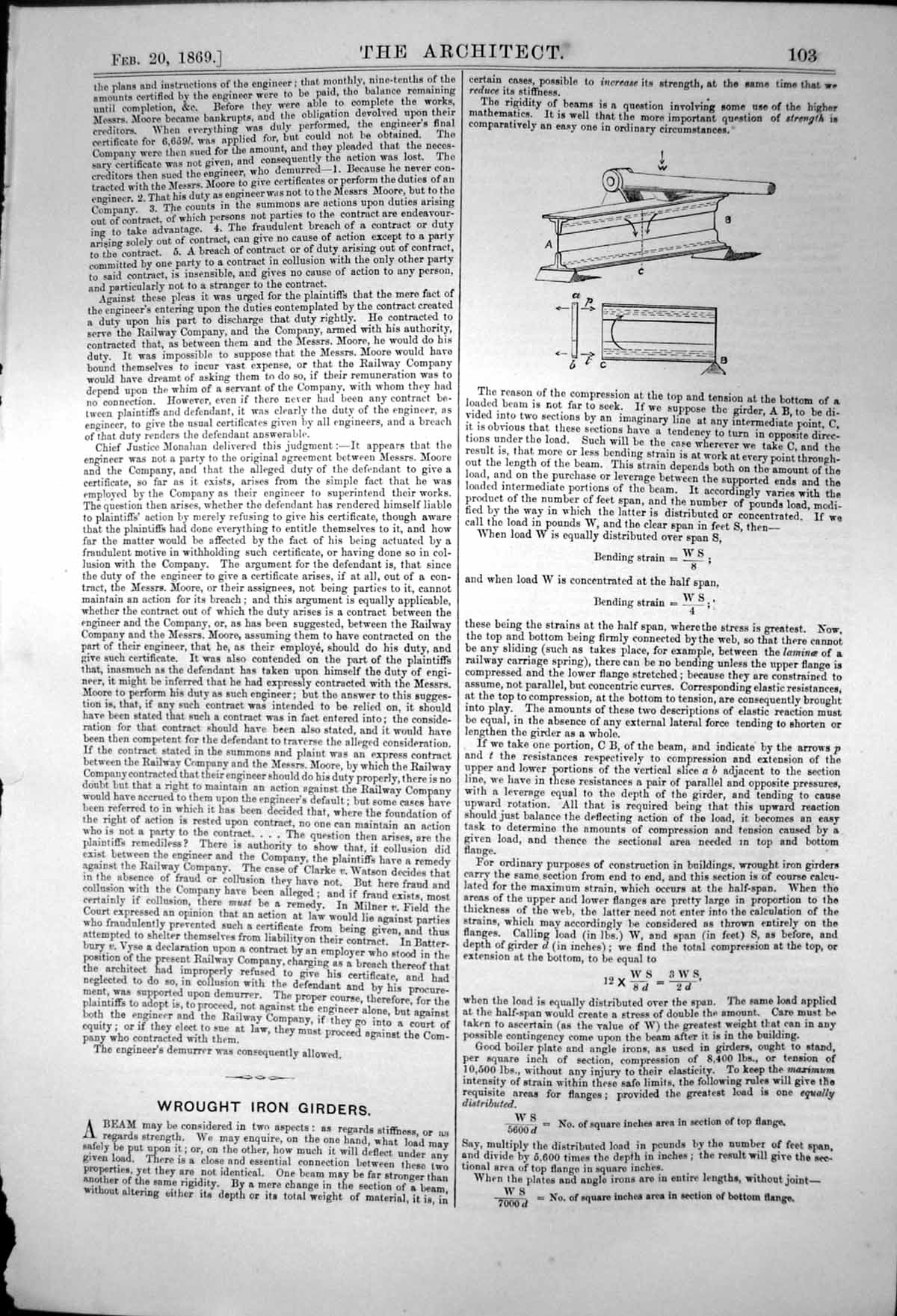 Original Old Antique Print Plan Beams Made Wrought Iron Girders 1869 Victorian