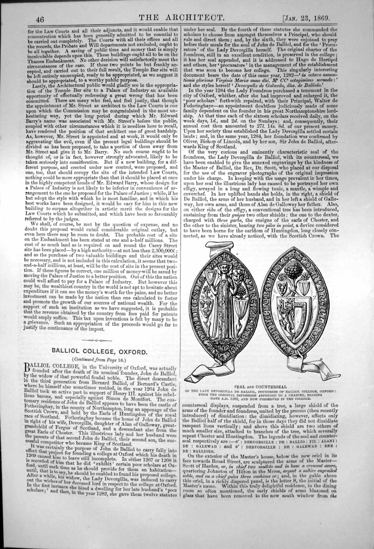 Old Balliol College Oxford Seal Counterseal Lady Devorgilla Balliol1869 19th