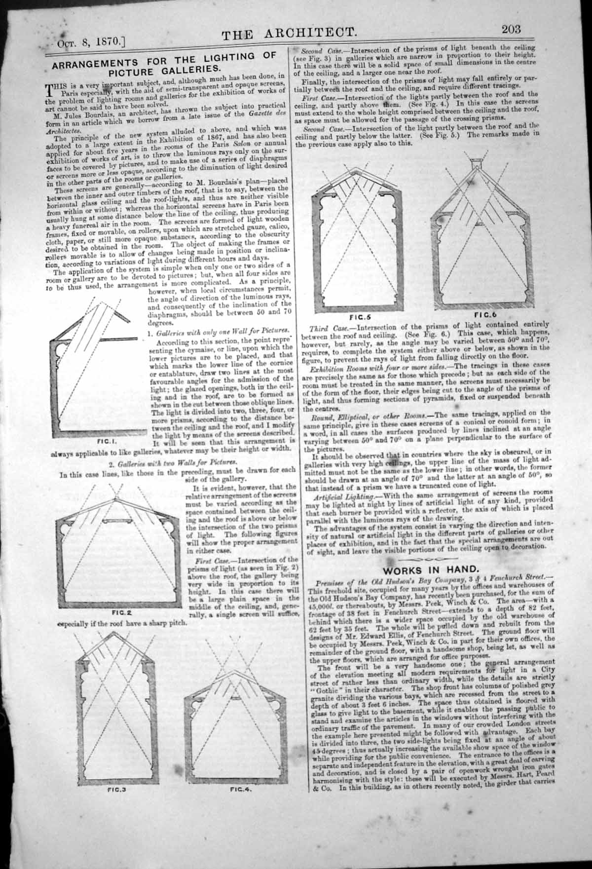 Original Old Antique Print Arrangements Lighting Picture Galleries 1870 19th
