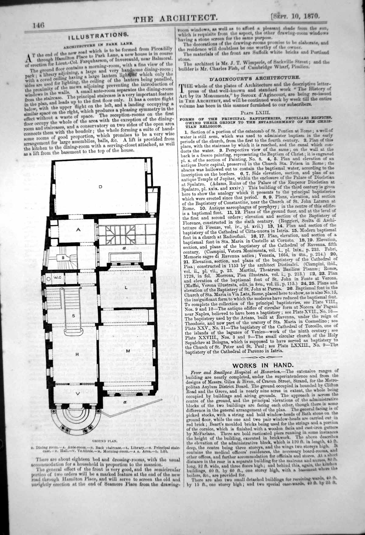 Old Ground Plan House Lieut Col Farquharson Park Lane Piccadilly 1870 Victorian