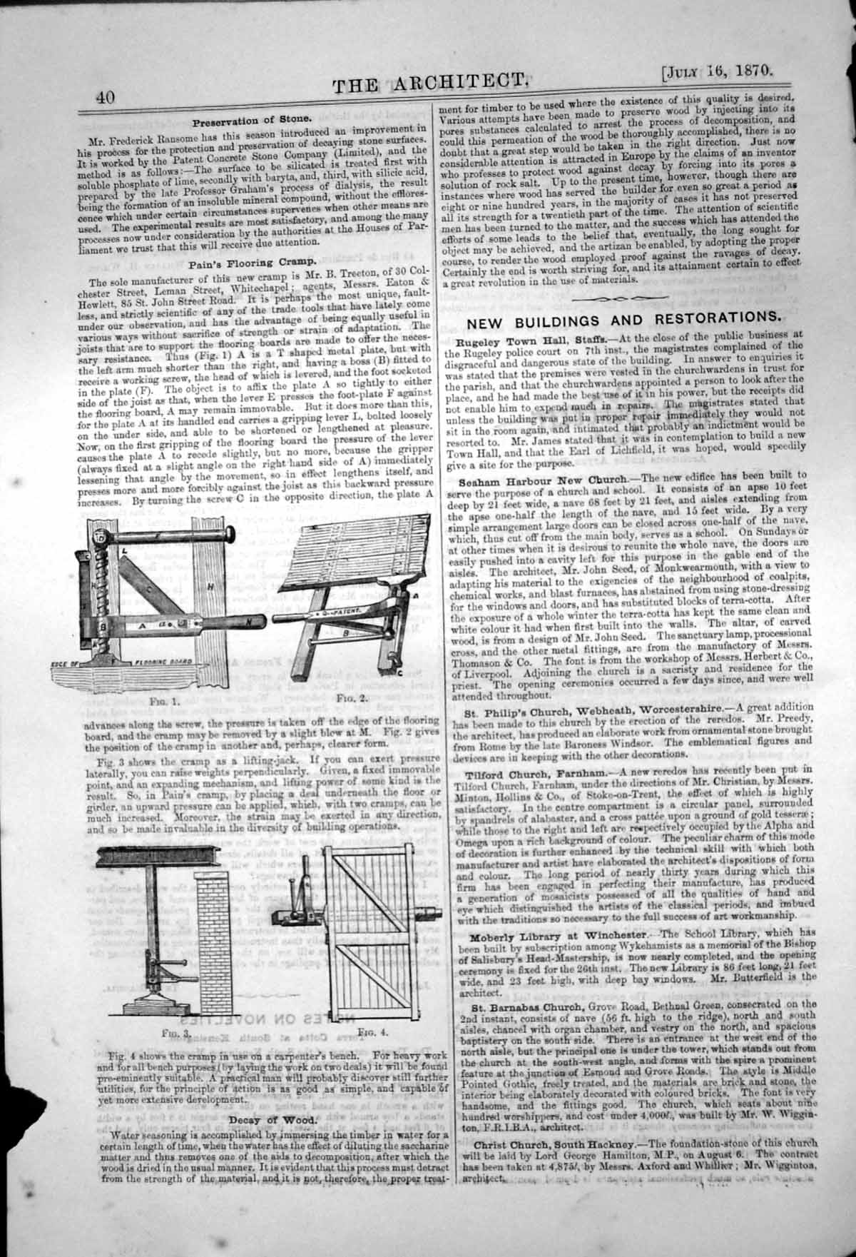 Original Old Antique Print Pains Flooring Cramp Joists Flooring Boards 1870