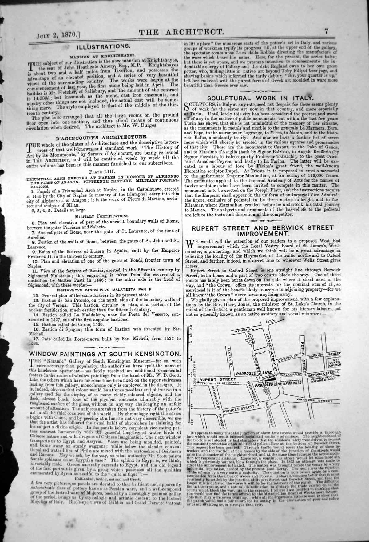 Original Old Antique Print Map Improvements Rupert Street Berwick Street 1870