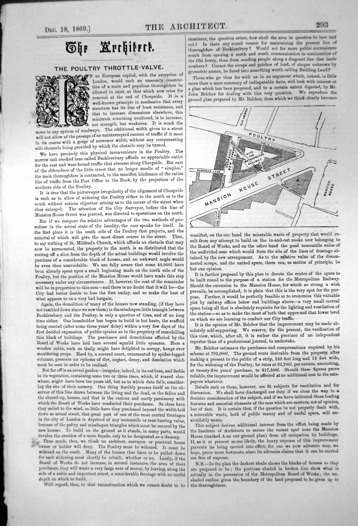 Old Poultry Throttle Valve Map Site Metropolitan Railway Mansion Ho1870 19th