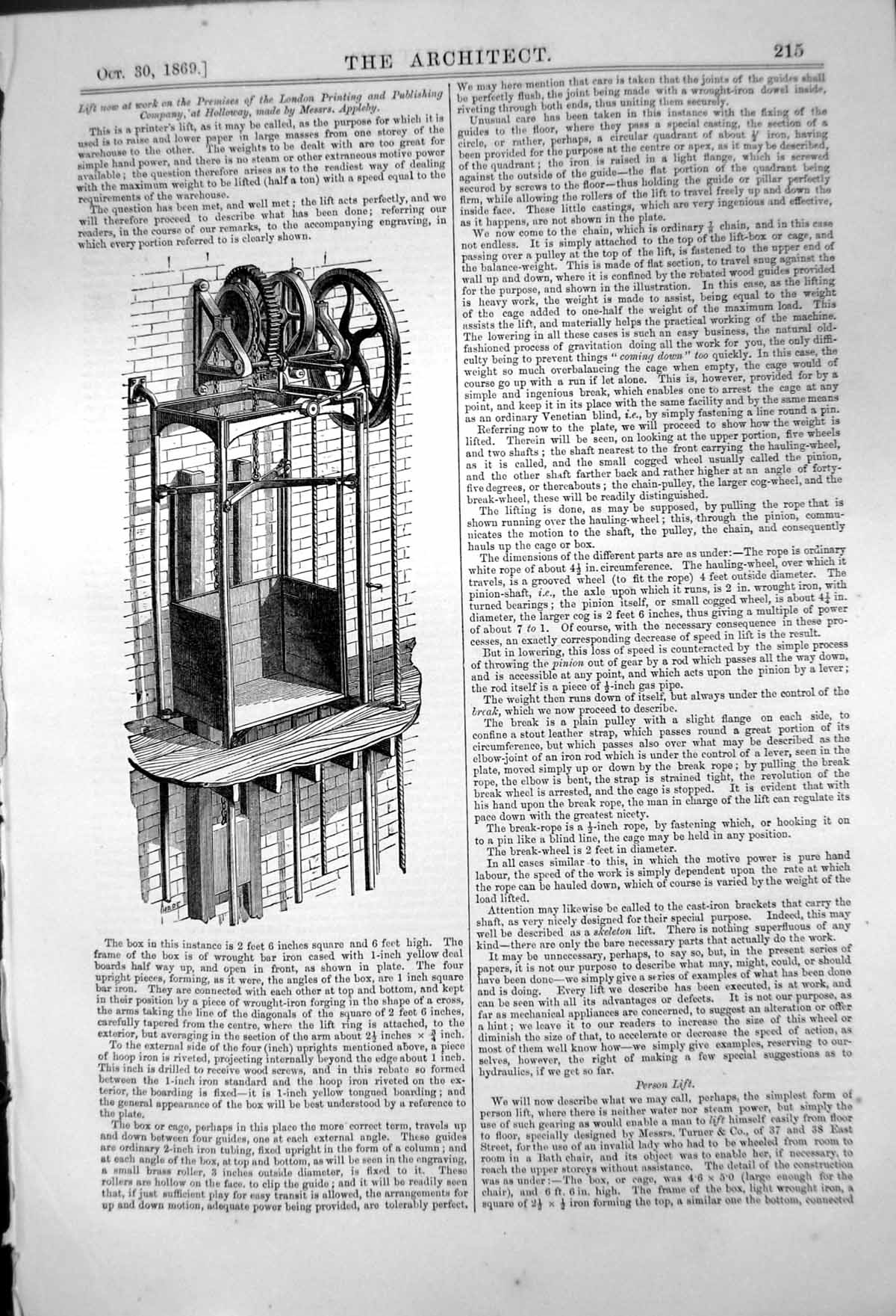 Antique Old Print Lift London ing Publishing Co Holloway Messrs Appleby 1869